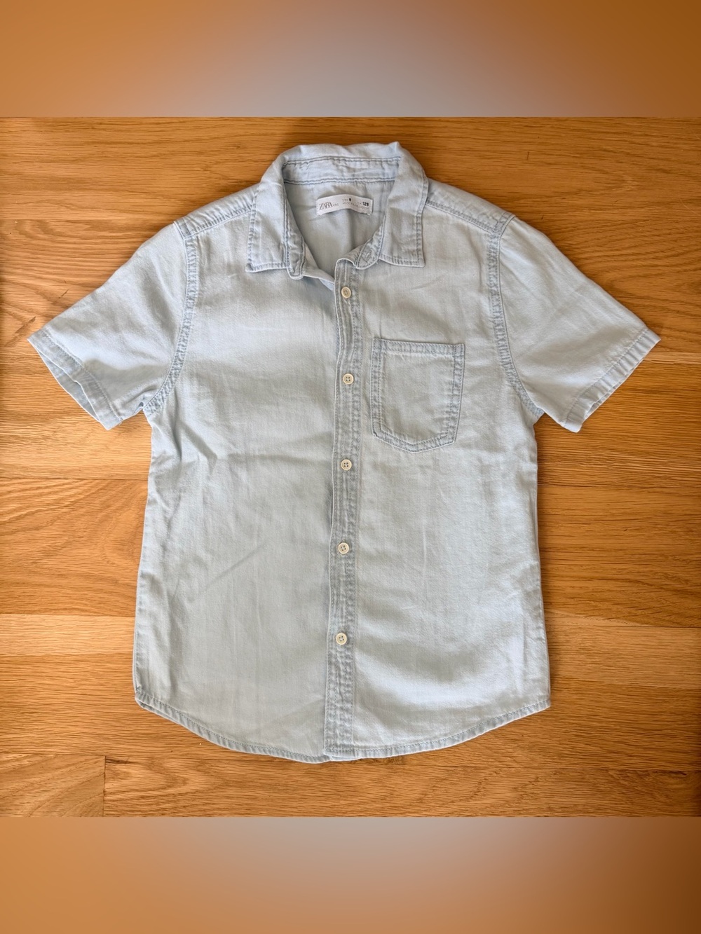 Zara Kids Light Blue Short-Sleeve Button-Up Shirt Sz 8 EC